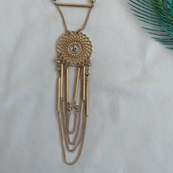 Long gold color necklace, rhinestone - Picture 3 of 4